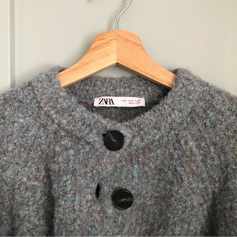 Zara Crop Blue Cozy Button-up Sweater